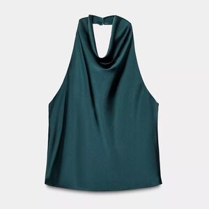 Zara Satin Effect Teal Halter Top